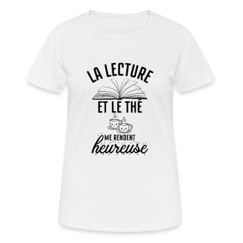 LA LECTURE et le thé me rendent heureuse 1 - T-shirt respirant Femme - blanc - Devant - AI Model Female 172 dark (172cm)