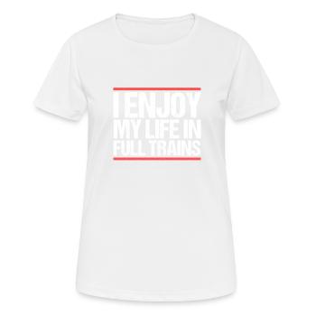 Je profite de ma vie dans les trains Denglisch - T-shirt respirant Femme - blanc - Devant - AI Model Female 172 dark (172cm)
