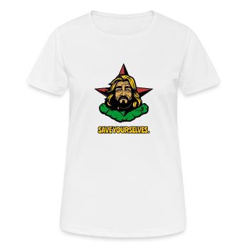 Rettet euch selbst, Der genervte Erlöser - Frauen T-Shirt atmungsaktiv - Weiß - Vorne - AI Model Female 172 dark (172cm)