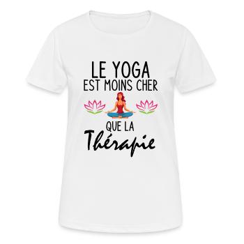 faire du yoga est moins cher que la thérapie 1 - T-shirt respirant Femme - blanc - Devant - AI Model Female 172 dark (172cm)