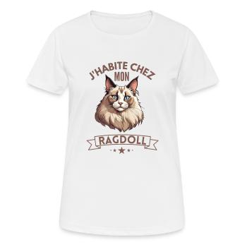 J habite chez mon chat RAGDOLL - T-shirt respirant Femme - blanc - Devant - AI Model Female 172 dark (172cm)