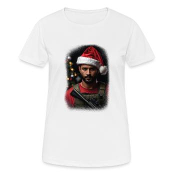 Père Noël de la Force d’élite : Père Noël militaire tactique de vacances - T-shirt respirant Femme - blanc - Devant - AI Model Female 172 dark (172cm)