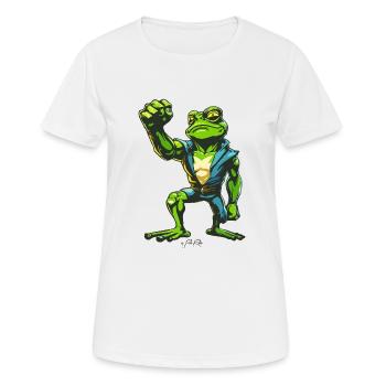 Faust in der Luft: Kraftvoller Muskel Frosch - Frauen T-Shirt atmungsaktiv - Weiß - Vorne - AI Model Female 172 dark (172cm)