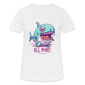 Ich esse alle Süßigkeiten, der "Alles-meins"-Hai - Frauen T-Shirt atmungsaktiv - Weiß - Vorne - AI Model Female 172 dark (172cm)