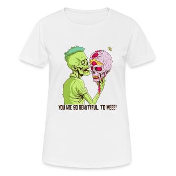 Zombie tenant un cerveau de crâne - T-shirt respirant Femme - blanc - Devant - AI Model Female 172 dark (172cm)