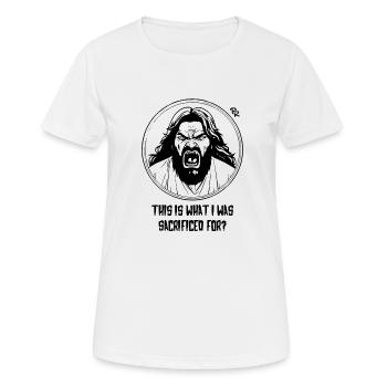 Verärgerter Jesus Typ ist unzufrieden - Frauen T-Shirt atmungsaktiv - Weiß - Vorne - AI Model Female 172 dark (172cm)