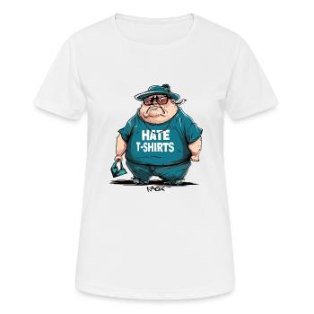 Sarcasme, un grand gars dit : « Je déteste les t-shirts » - T-shirt respirant Femme - blanc - Devant - AI Model Female 172 dark (172cm)