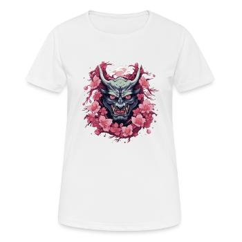 Japanese Hannya Demon Samurai Warrior Oni Mask - Women's Breathable T-Shirt - white - Front - AI Model Female 172 dark (172cm)