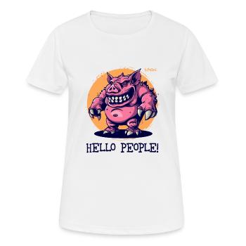 Hallo Leute, brutal lustiges Monster Schwein - Frauen T-Shirt atmungsaktiv - Weiß - Vorne - AI Model Female 172 dark (172cm)