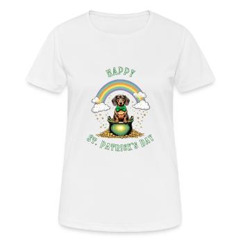Teckel arc-en-ciel I Pot d’or Saint-Patrick - T-shirt respirant Femme - blanc - Devant - AI Model Female 172 dark (172cm)