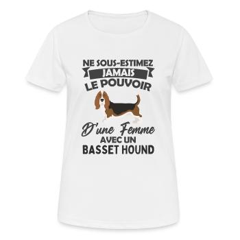 Chien de race basset hound - T-shirt respirant Femme - blanc - Devant - AI Model Female 172 dark (172cm)
