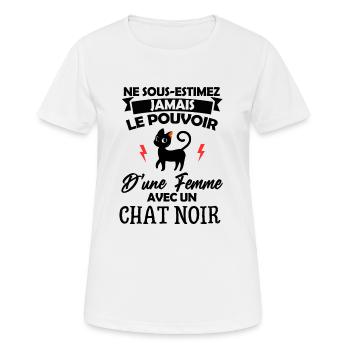 Pouvoir d une femme avec un chat noir - T-shirt respirant Femme - blanc - Devant - AI Model Female 172 dark (172cm)