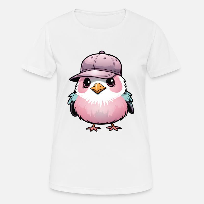 Cute Pink Bird with Baseball Cap - Women's Breathable T-Shirt - white