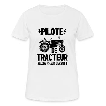 Pilote de tracteur agriculture - T-shirt respirant Femme - blanc - Devant - AI Model Female 172 dark (172cm)