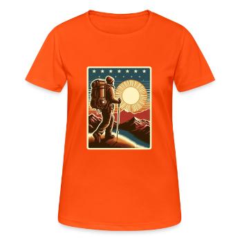 Hiking in the mountains - Women's Breathable T-Shirt - neon orange - Front - AI Model Female 172 dark (172cm)