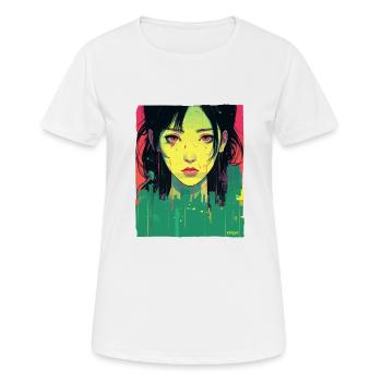 Traurige Stadt Kunst: Japanische Frau Illustration - Frauen T-Shirt atmungsaktiv - Weiß - Vorne - AI Model Female 172 dark (172cm)