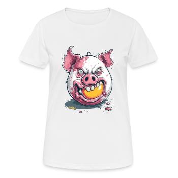Horreur : un cochon zombie mange du jaune d’œuf - T-shirt respirant Femme - blanc - Devant - AI Model Female 172 dark (172cm)
