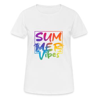 Summer Vibes Bunte Palme Retro Sommer - Frauen T-Shirt atmungsaktiv - Weiß - Vorne - AI Model Female 172 dark (172cm)