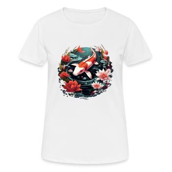 Vintage 80er Retro Japanisch Asiatisch Koi Karpfen - Frauen T-Shirt atmungsaktiv - Weiß - Vorne - AI Model Female 172 dark (172cm)