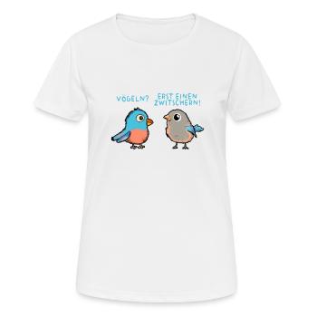 Fun - Vögeln? Erst einen zwitschern! Sex - Frauen T-Shirt atmungsaktiv - Weiß - Vorne - AI Model Female 172 dark (172cm)