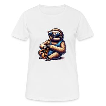 Cool Sloth Saxophonist Jazz Design - Women's Breathable T-Shirt - white - Front - AI Model Female 172 dark (172cm)