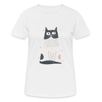 Niedliche skurrile Katzenillustration - Entzückendes Tier - Frauen T-Shirt atmungsaktiv - Weiß - Vorne - AI Model Female 172 dark (172cm)