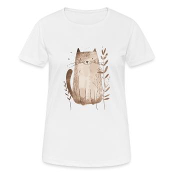 Niedliche skurrile Katzenillustration - Entzückendes Tier - Frauen T-Shirt atmungsaktiv - Weiß - Vorne - AI Model Female 172 dark (172cm)