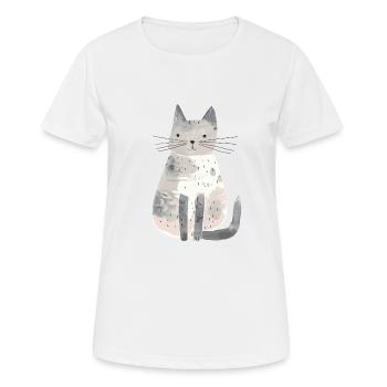 Niedliche skurrile Katzenillustration - Entzückendes Tier - Frauen T-Shirt atmungsaktiv - Weiß - Vorne - AI Model Female 172 dark (172cm)