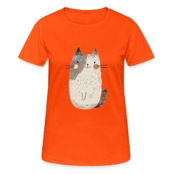 Niedliche skurrile Katzenillustration - Entzückendes Tier - Frauen T-Shirt atmungsaktiv - Neonorange - Vorne - AI Model Female 172 dark (172cm)