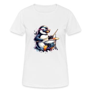 Penguin Drummer Rock Music Animal Funny - Women's Breathable T-Shirt - white - Front - AI Model Female 172 dark (172cm)