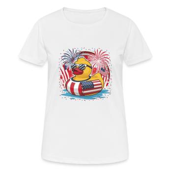 Patriotisches Gummi-Entchen amerikanischer Flagge - Frauen T-Shirt atmungsaktiv - Weiß - Vorne - AI Model Female 172 dark (172cm)