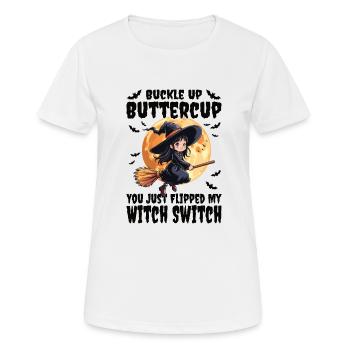 Costume de sorcière d’Halloween Balai de sorcière - T-shirt respirant Femme - blanc - Devant - AI Model Female 172 dark (172cm)