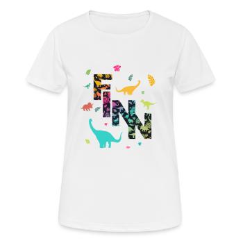 FINN - Schöner Jungen Name mit Dinosaurier - Frauen T-Shirt atmungsaktiv - Weiß - Vorne - AI Model Female 172 dark (172cm)