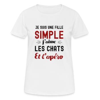 Une fille simple j aime les chats et l apéro - T-shirt respirant Femme - blanc - Devant - AI Model Female 172 dark (172cm)