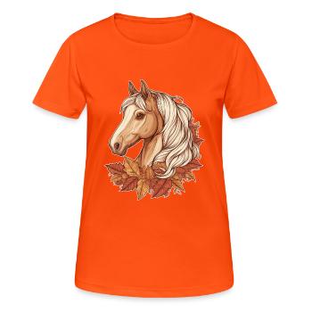 Cheval automne - T-shirt respirant Femme - orange néon - Devant - AI Model Female 172 dark (172cm)
