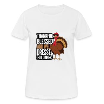 Dinde drôle de Thanksgiving - T-shirt respirant Femme - blanc - Devant - AI Model Female 172 dark (172cm)