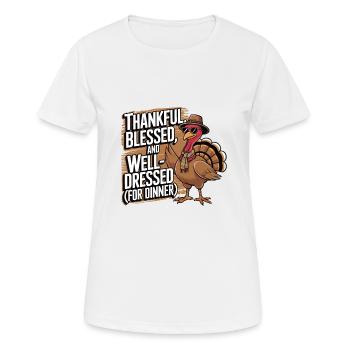 Dinde drôle de Thanksgiving - T-shirt respirant Femme - blanc - Devant - AI Model Female 172 dark (172cm)