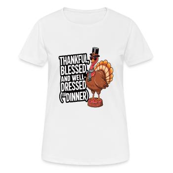 Dinde drôle de Thanksgiving - T-shirt respirant Femme - blanc - Devant - AI Model Female 172 dark (172cm)