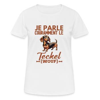 Je parle couramment le teckel wouf wouf - T-shirt respirant Femme - blanc - Devant - AI Model Female 172 dark (172cm)