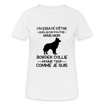 Mon Chien border collie m aime trop - T-shirt respirant Femme - blanc - Devant - AI Model Female 172 dark (172cm)