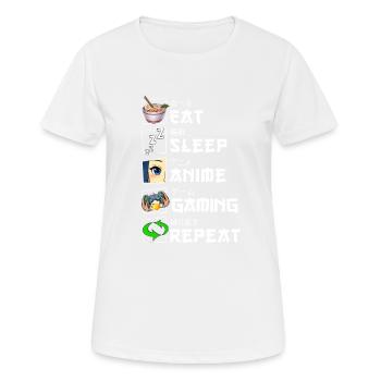 Funny Japanese Eat Sleep Anime Gaming Repeat Manga - Women's Breathable T-Shirt - white - Front - AI Model Female 172 dark (172cm)