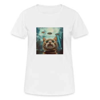 Katzen Selfie mit UFOs, seltsamer - Frauen T-Shirt atmungsaktiv - Weiß - Vorne - AI Model Female 172 dark (172cm)