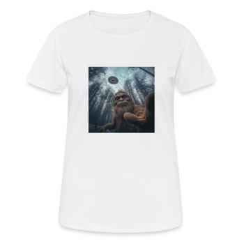 Selfie Bigfoot Rock avec OVNI, Bizarre - T-shirt respirant Femme - blanc - Devant - AI Model Female 172 dark (172cm)
