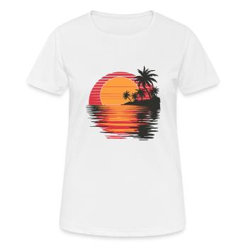 Sonnenuntergang Urlaubsreif Strand Meer Palmen - Frauen T-Shirt atmungsaktiv - Weiß - Vorne - AI Model Female 172 dark (172cm)
