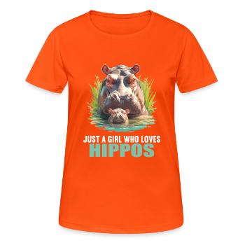 Nilpferd Flußpferd - Frauen T-Shirt atmungsaktiv - Neonorange - Vorne - AI Model Female 172 dark (172cm)