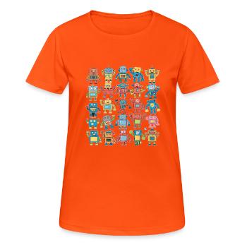 Bunte Roboter Für Kinder - Lustige Illustrationen - Frauen T-Shirt atmungsaktiv - Neonorange - Vorne - AI Model Female 172 dark (172cm)