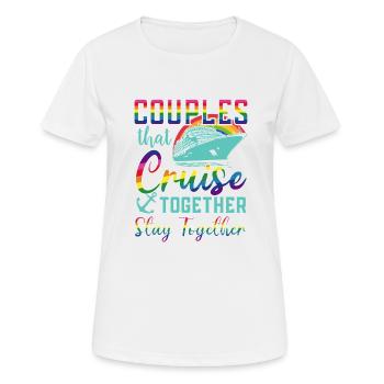 Schwule Kreuzfahrt LGBT Gaycation Cruising Urlaub - Frauen T-Shirt atmungsaktiv - Weiß - Vorne - AI Model Female 172 dark (172cm)