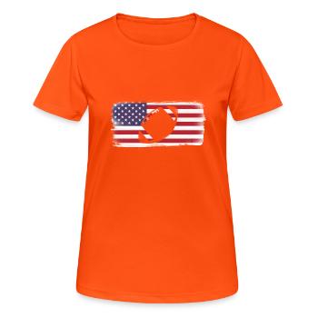 American Flag Football - Women's Breathable T-Shirt - neon orange - Front - AI Model Female 172 dark (172cm)