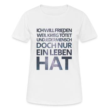 Ich will Frieden - Frauen T-Shirt atmungsaktiv - Weiß - Vorne - AI Model Female 172 dark (172cm)