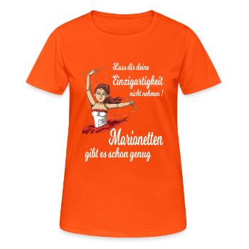 Marionetten gibt es schon genug - Frauen T-Shirt atmungsaktiv - Neonorange - Vorne - AI Model Female 172 dark (172cm)
